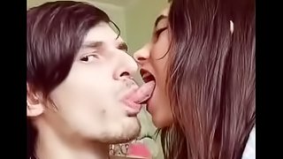 Guys sucks girls long tongue